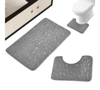 Coral Fleece Mat - Coral Fleece Bathroom Carpet Set | Fluffy Quick Dry Set, Pebblehead Design Coral Pile Bathroom Rug for Kitchen, Office, Toilet, Home Accessories