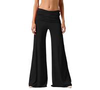 Coral Fold Over Yoga Pants Solid Wide Loose Trousers High Fold Over Waist Palazzo Pants with Ruched Waist Wide Leg Loose Fit Pant Sports Leggings for Yoga Sports Everyday (Black-2, XS)