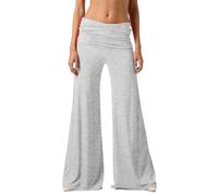 Coral Fold Over Yoga Pants Solid Wide Loose Trousers High Fold Over Waist Palazzo Pants with Ruched Waist Wide Leg Loose Fit Pant Sports Leggings for Yoga Sports Everyday (Light Gray-2, XS)