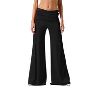 Coral Fold-Over Yoga Trousers for Women with Pockets Brown Black Pink Navy Plain Wide Leg Lounge Trousers with Loose Fit Ruffled Waistband Pants for Yoga Sports and Everyday Use S M L XL XXL 2026