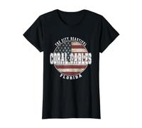 Coral Gables Florida, Vintage American Flag Value Graphic T-Shirt, Women, Black, M