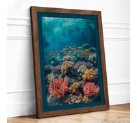 Coral Garden Below Coastal Framed Wall Art Print A2 (59.4×42cm) Walnut, Wall Decor for Living Room, Bedroom, Office & Home, Ready to Hang, Art Gift