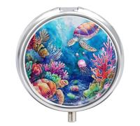 Coral Jellyfish Turtle Pill Case Box with 3 Compartment Medicine Vitamin Organizer for Purse Pocket 5x5cm