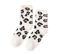 Coral Leopard Print Socks Women Fluffy Fleece Thickened Fuzzy Cosy Autumn and Winter Warmth Mid-Calf Crew Slipper Plush Home Floor Stockings