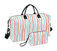 Coral Light Blue White Stripe Pattern Decorative Oversized Travel Duffel Bag Sports Tote Gym Bag with Toiletry Bag for Business Trips 2 Pcs Set bolso de para Mujer Avion