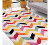Coral Multicoloured Easy To Clean Geometric Hand Made Modern Dining Room Rug -133Cm (Circle)