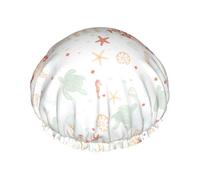 Coral Ocean Sea Turtle And Seashell Shower Cap For Women Double-Layered Bath Caps Washable Bathing Hat For Spa Braids Bathing