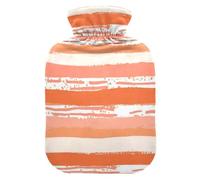 Coral Orange Beige White Stripe Pattern Doodle Art hot Bottle Water Bag with Soft Cover, 1L Water Bottle Bag for Period Cramps,Neck Shoulder Warmer,bolsas de agua Caliente para Dolores