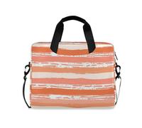 Coral Orange Beige White Stripe Pattern Doodle Art Laptop Sleeve Case Portable Computer Cases for Laptop Crossbody Bags for Work Journey with Strap Handle, 13 14 15.6 inch