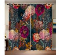 Coral Pink Burgundy Red Autumn Flowers 95% Blackout Curtains for Bedroom 2 Panels Chrysanthemum Anemone Black Out Curtains for Living Room Grommet Thermal Insulated Room Darkening, 46.1 x 53.9 Inch