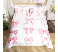 (Coral Pink, Double(No Comforter)) Homewish Cute Bowknot Bedding Set Double,Red Pin Ribbon Bow Duvet Cover for Girls Kids Princess,Geometric Butterfly Tie Print Bed Set,Various Bowtie