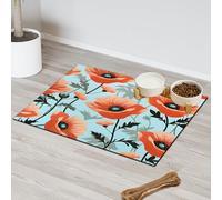 Coral Poppy Design Absorbent Dog Food Mat with Non-Slip Backing, 17 x 30 inch Feeding Mat for Puppy Cat Bowls, Spill-Proof Pet Diner Placemat for Kitchen Floors