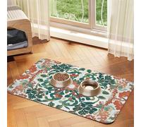 Coral Red and Green Dog Food Mats for Floors, 12x18 Inch Non-Slip Super Absorbent Pet Food Mat, Dishwasher Dog Mat for Food and Water, Cute Rubber Quick Dry Pet Feeding Mat for Dogs Puppy Cats