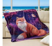 Coral Red Fox Printed Flannel Blanket in Cherry Blossom Forest, Warm Throw for Kids and Adults (02,200x200cm)