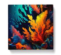 Coral Reef Abstract Expressionism Canvas Print | Gallery Wrapped 30mm Frame Wall Art | 20x20 inches | Ready to Hang | Eclectic Picture | Living Room Bedroom Lounge Office