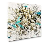 Coral Reef And Blue Fish Watercolour Canvas Print | Gallery Wrapped 30mm Frame Wall Art | 20x20 inches | Ready to Hang | Modern Animals Picture | Living Room Bedroom Lounge Office