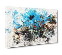 Coral Reef And Fish Vol.2 Watercolour Canvas Print | Gallery Wrapped 30mm Frame Wall Art | 30x20 inches | Ready to Hang | Modern Animals Picture | Living Room Bedroom Lounge Office