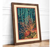 Coral Reef Ascendant Coastal Framed Wall Art Print A4 (29.7×21cm) Walnut, Wall Decor for Living Room, Bedroom, Office & Home, Ready to Hang, Art Gift