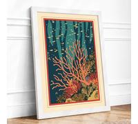 Coral Reef Ascendant Coastal Framed Wall Art Print A4 (29.7×21cm) White, Wall Decor for Living Room, Bedroom, Office & Home, Ready to Hang, Art Gift