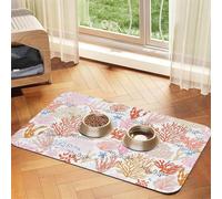 Coral Reef Dog Food Mats for Floors, 16x24 Inch Non-Slip Super Absorbent Pet Food Mat, Dishwasher Dog Mat for Food and Water, Cute Rubber Quick Dry Pet Feeding Mat for Dogs Puppy Cats