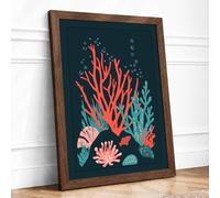 Coral Reef Dreams Coastal Framed Wall Art Print A1 (84.1×59.4cm) Walnut, Wall Decor for Living Room, Bedroom, Office & Home, Ready to Hang, Art Gift