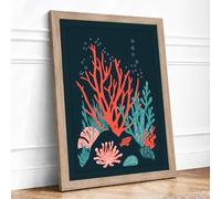 Coral Reef Dreams Coastal Framed Wall Art Print A2 (59.4×42cm) Oak, Wall Decor for Living Room, Bedroom, Office & Home, Ready to Hang, Art Gift