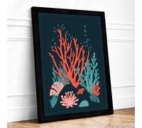 Coral Reef Dreams Coastal Framed Wall Art Print A3 (42×29.7cm) Black, Wall Decor for Living Room, Bedroom, Office & Home, Ready to Hang, Art Gift