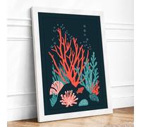 Coral Reef Dreams Coastal Framed Wall Art Print A4 (29.7×21cm) White, Wall Decor for Living Room, Bedroom, Office & Home, Ready to Hang, Art Gift