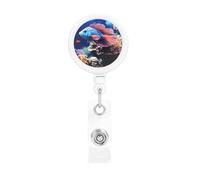 Coral Reef Fish Aquarium Retractable Badge Reel Heavy Duty Badge Holder with Belt Clip Retractable Lanyards ID Card Holder with Keychain Name Badge Clips for Office Nurse Employee