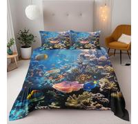Coral Reef Fish Bedding Set For Kids Girls Super King 3 Pieces Duvet Cover 260X220Cm 3D Printed With 2 Pillowcases Microfiber Quilt Cover Zipper Teens Boys Room Decor