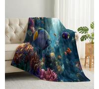 Coral Reef Fish Lightweight Cozy Throw Blanket, Multicolor Printed Soft Warm Flannel Throws, Photography Landscape Washable Fuzzy Blanket for Bedroom Living Rooms Chair Sofa Home Decor, 220 x 240 cm