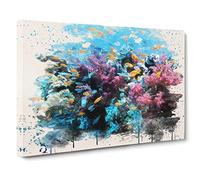Coral Reef Fish Modern FC Canvas Print | Gallery Wrapped 30mm Frame Wall Art | 20x14 inches | Ready to Hang | Modern Animals Picture | Living Room Bedroom Lounge Office