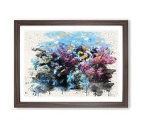 Coral Reef Fish Modern FC Framed Print | A2 Walnut Framed Wall Art | Ready to Hang | Modern Animal Picture | Living Room Bedroom Lounge Office