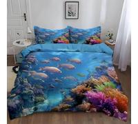 Coral Reef King Duvet Cover Set 3D Printed Underwater World Bedding Set Ultra Soft Microfiber Quilt Cover 220x230 cm for Double Bed with 2 Pillowcases with Zipper AB.1121