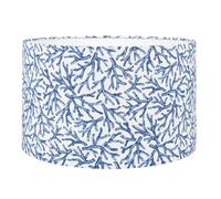 Coral Reef Lampshade. Botanical and Nautical Inspired Print in Marine Blue & Seafoam White. Cylinder Style Table and Ceiling Lighting Shade (Blue, 40cm Table Lamp Shade)