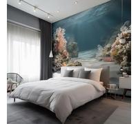 Coral Reef Mural Wallpaper, Beach Aquarium Wallpaper for Bedroom, Living Room, TV Backdrop, Office, 3D Large Wall Mural Non-Woven Wall Paper 450 x 315 cm (WxH) qxf31