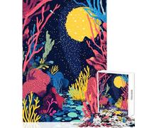 Coral Reef Night Abstract Minimalist Art Illustration Jigsaw 1000 Pieces for Teenagers Improve Overall Mental Performance Mindful Soothing Leisure Game (38x52cm)