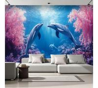 Coral Reef Photo Wallpaper for Bedroom Underwater Dolphins 3D Small Wall Mural, Removable Peel and Stick Self-Adhesive Wall Decal for Boys Girls Living Room Office Decor 157"x 110" 13U1-199