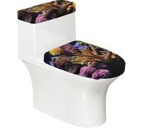 Coral Reef Print 2 Pcs Toilet Lid Cover and Toilet Tank Lid Cover Set, Soft Stretchable Bathroom Covers, Fits Round and Elongated Toilet Seats, Washable and Decorative