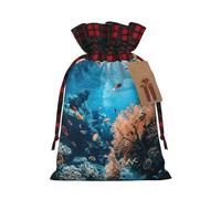 Coral Reef Print Christmas Burlap Gift Bags With Drawstrings Goodie Bags Storage Party Supplies
