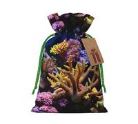 Coral Reef Print Christmas Drawstring Gift Bags Reusable Xmas Candy Bags For Christmas Party