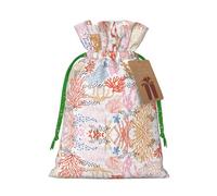 Coral Reef Print Drawstring Gift Bags,For Holiday Season,Birthdays,Anniversaries And Any Special Occasion