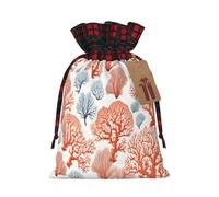 Coral Reef -Print Multi-Colored Burlap Drawstring Bags, Eco-Friendly Plaid Pouches For Wedding Party Favors & Custom Packaging. S