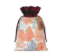 Coral Reef -Print Multi-Colored Burlap Drawstring Pouches, Eco-Friendly Bags For Parties Wedding Favors Packaging M Size
