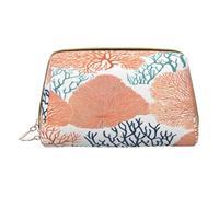 (Coral Reef) Print Pu Leather Makeup Bag with Zipper Pocket Compact Organizer for Travel/Purse