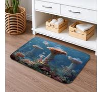 Coral Reef Quick Dry Bath Mat, Underwater Ocean Scene Absorbent Non Slip Shower Mat, Tropical Memory Foam Washable Bath Rugs for Bathroom Toilet Restroom Decorative 16x24 Inch