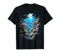 Coral Reef Tropical Fish Underwater Ripped 3D Illusion Art T-Shirt