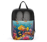 Coral Reef with Colorful Fish Travel Shoes Carrier Dustproof Portable Shoe Pouch Carrying Strap Handheld Shoe Bag for Travel Daily Use Storage Pouch, gray, One size, Travel Shoes Carrier, Gray, One