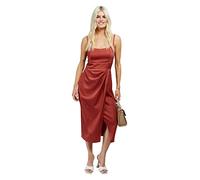 Coral Rose Satin Scoop Neck Midi Dress