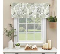 Coral Sea Snail Starfish Valances for Windows, Green White Costal Pattern Rod Pocket Valance Short Window Treatments Curtains for Kitchen Bathroom Bedroom Decor, 42 x 12 Inches